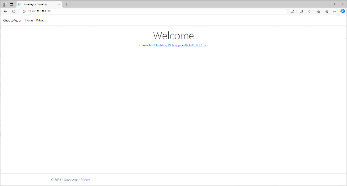 Opening screen of the .NET HTMX web application.