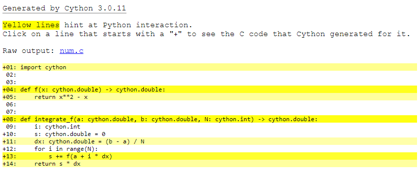 Cython code annotation report.